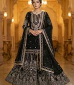 Black faux georgette readymade sharara salwar suit collection