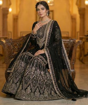Black faux georgette readymade sharara salwar suit collection 2