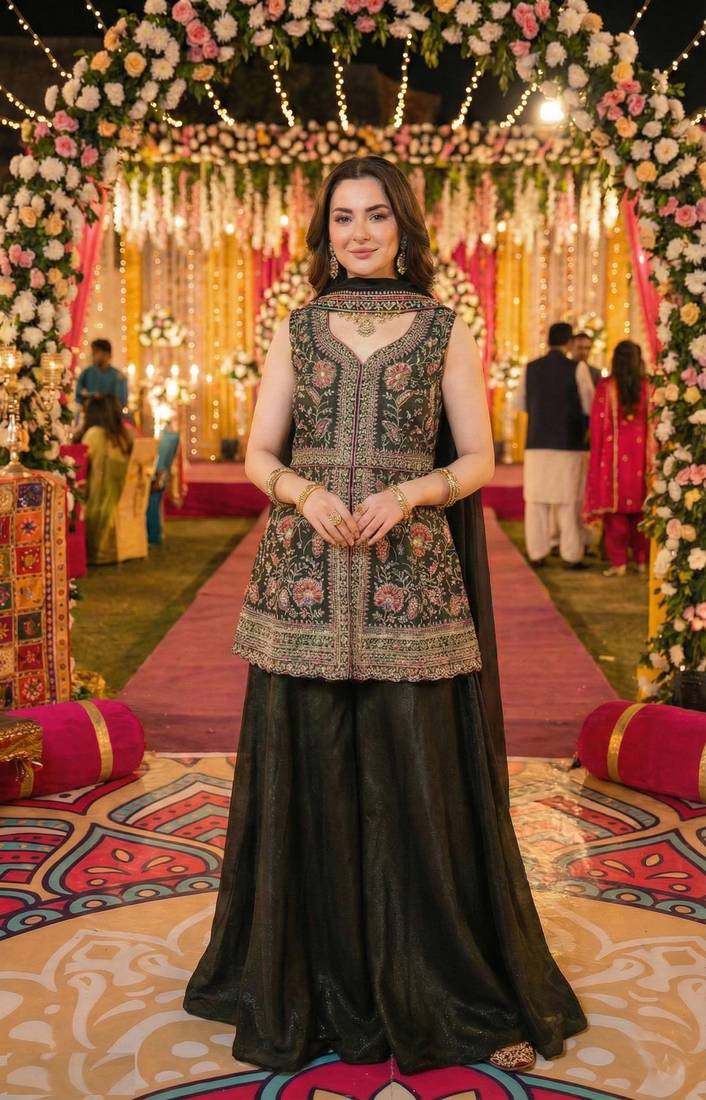 Dark green faux georgette readymade sharara salwar suit collection