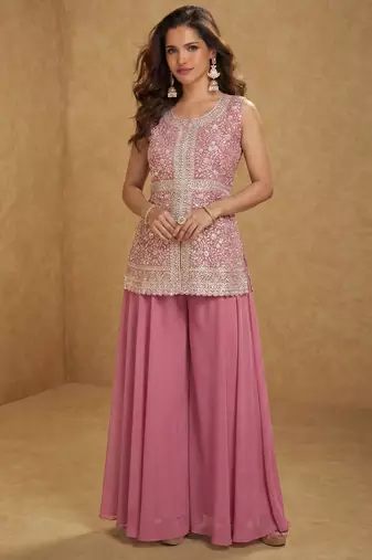 Pink faux georgette readymade sharara salwar suit collection