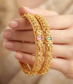 Gold floral temple ad bangle pink green