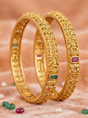 Gold floral temple ad bangle pink green 4