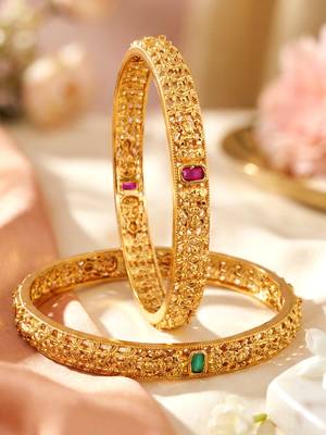 Gold floral temple ad bangle pink green 5