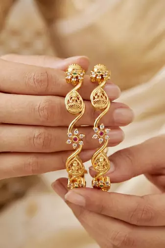 Gold peacock ad bangle pink green