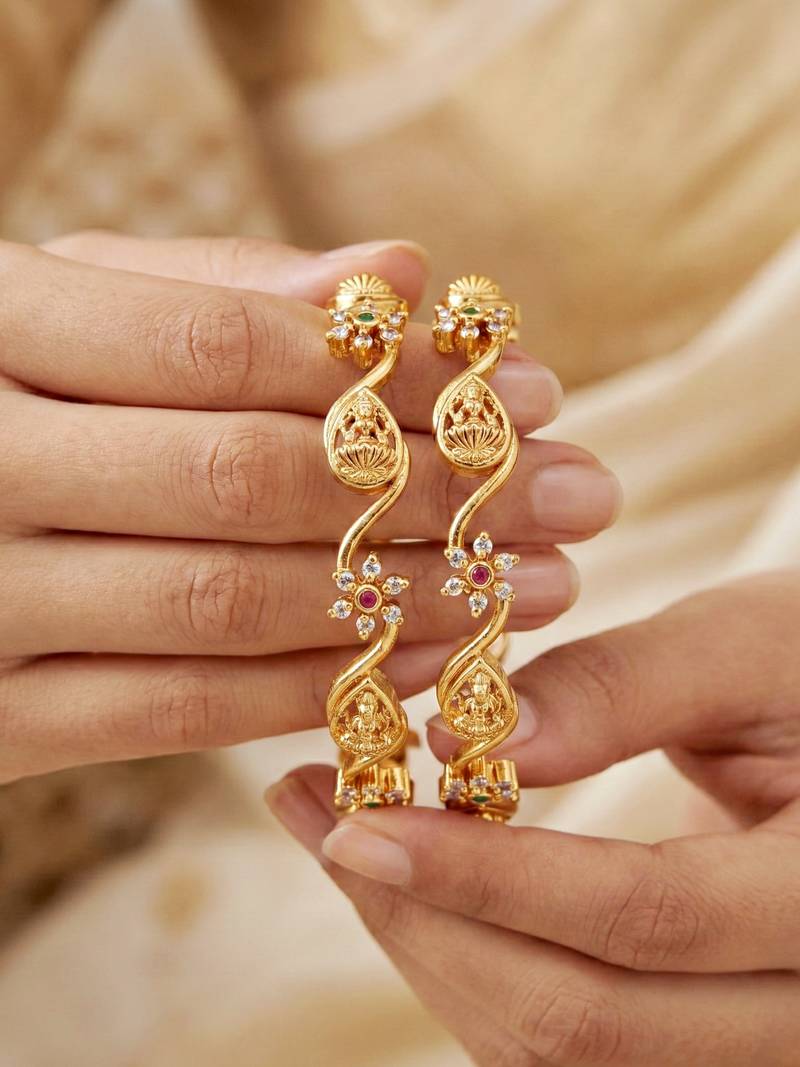 Gold peacock ad bangle pink green