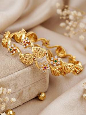 Gold peacock ad bangle pink green 5
