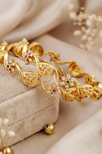 Gold peacock ad bangle pink green