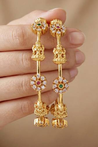 Gold laxmi temple ad bangle pink green