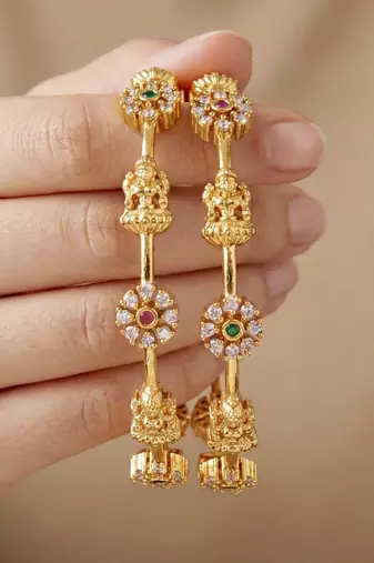 Gold laxmi temple ad bangle pink green