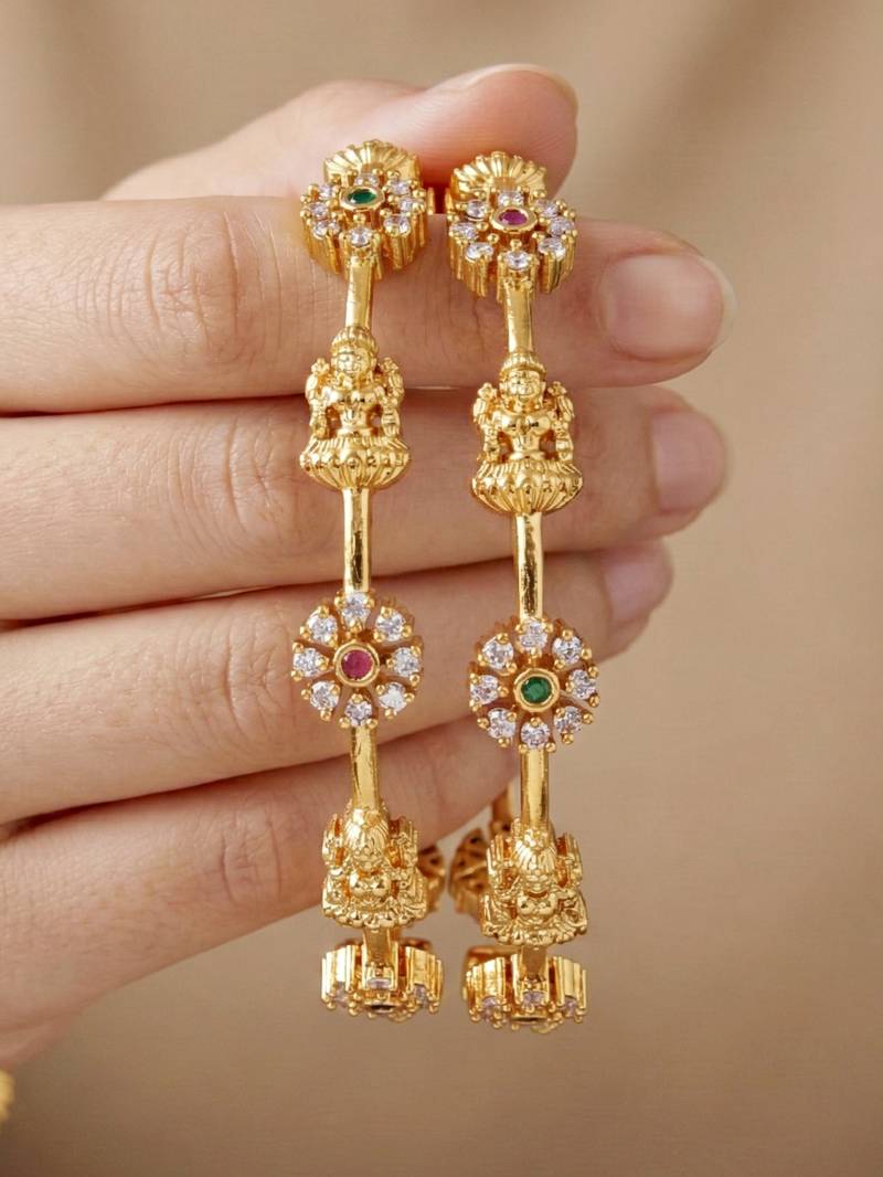 Gold laxmi temple ad bangle pink green