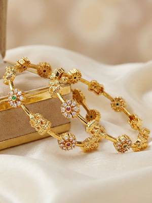 Gold laxmi temple ad bangle pink green 4