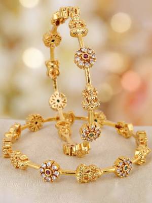 Gold laxmi temple ad bangle pink green 5