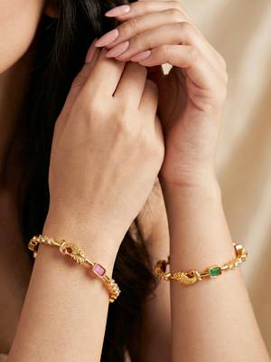 Gold laxmi temple ad bangle pink green 1