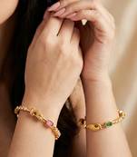 Gold laxmi temple ad bangle pink green