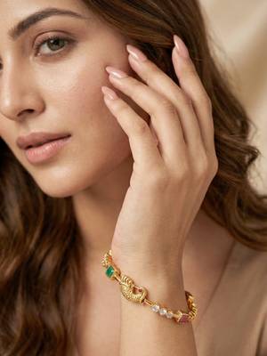 Gold laxmi temple ad bangle pink green 2