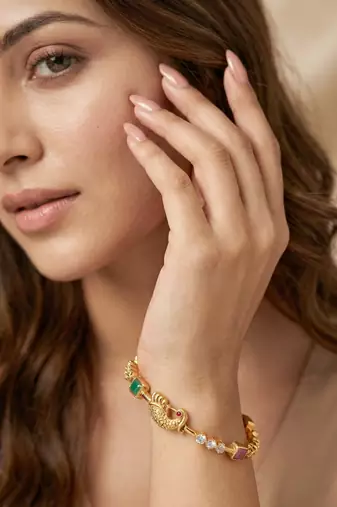 Gold laxmi temple ad bangle pink green
