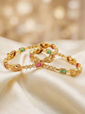 Gold laxmi temple ad bangle pink green 3