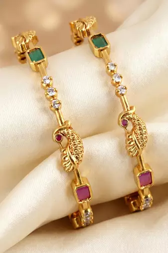 Gold laxmi temple ad bangle pink green
