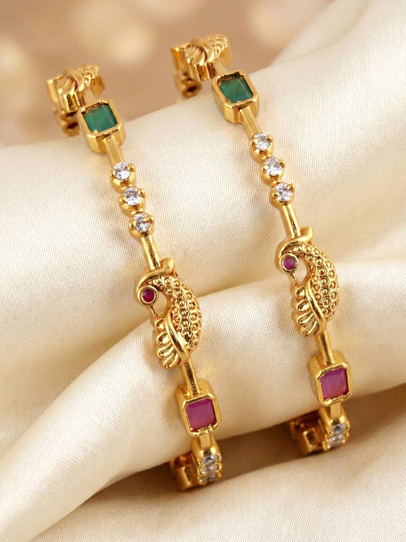 Gold laxmi temple ad bangle pink green