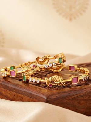 Gold laxmi temple ad bangle pink green 5