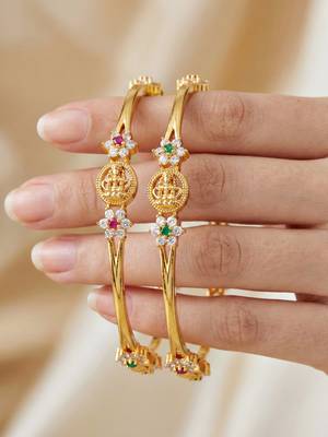 Gold laxmi temple ad bangle pink green 1