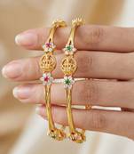 Gold laxmi temple ad bangle pink green