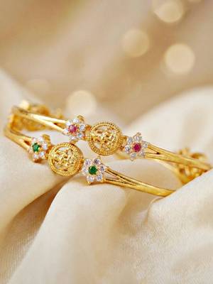 Gold laxmi temple ad bangle pink green 2