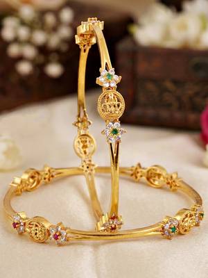 Gold laxmi temple ad bangle pink green 3