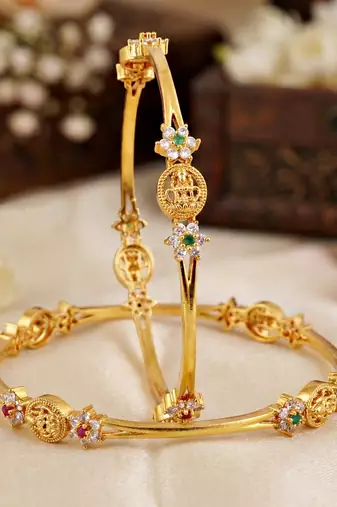 Gold laxmi temple ad bangle pink green