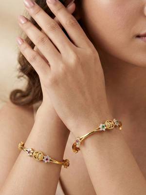 Gold laxmi temple ad bangle pink green 4