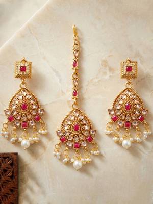 Lucky jewellery gold-plated ruby color choker necklace set with tikka 5