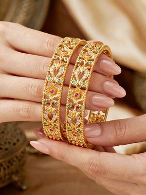 Gold laxmi ad floral bangle pink green 1