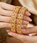 Gold laxmi ad floral bangle pink green