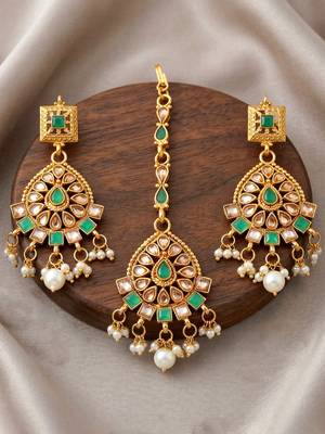 Lucky jewellery gold-plated green color choker necklace set with tikka 5