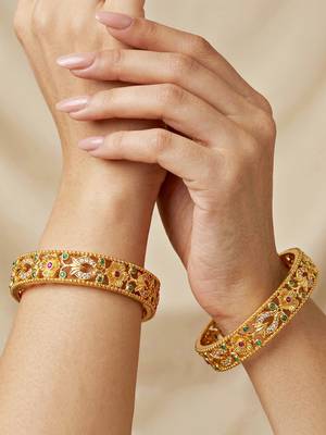 Gold laxmi ad floral bangle pink green 3