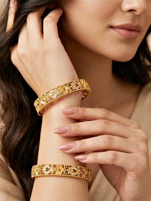 Gold laxmi ad floral bangle pink green 4