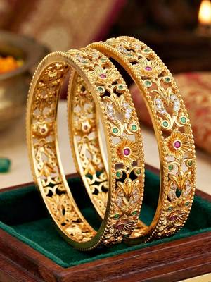 Gold laxmi ad floral bangle pink green 5