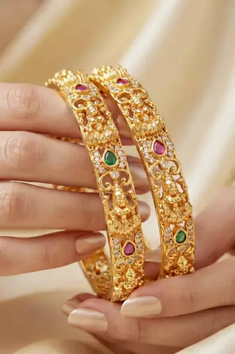 Gold laxmi floral temple ad bangle