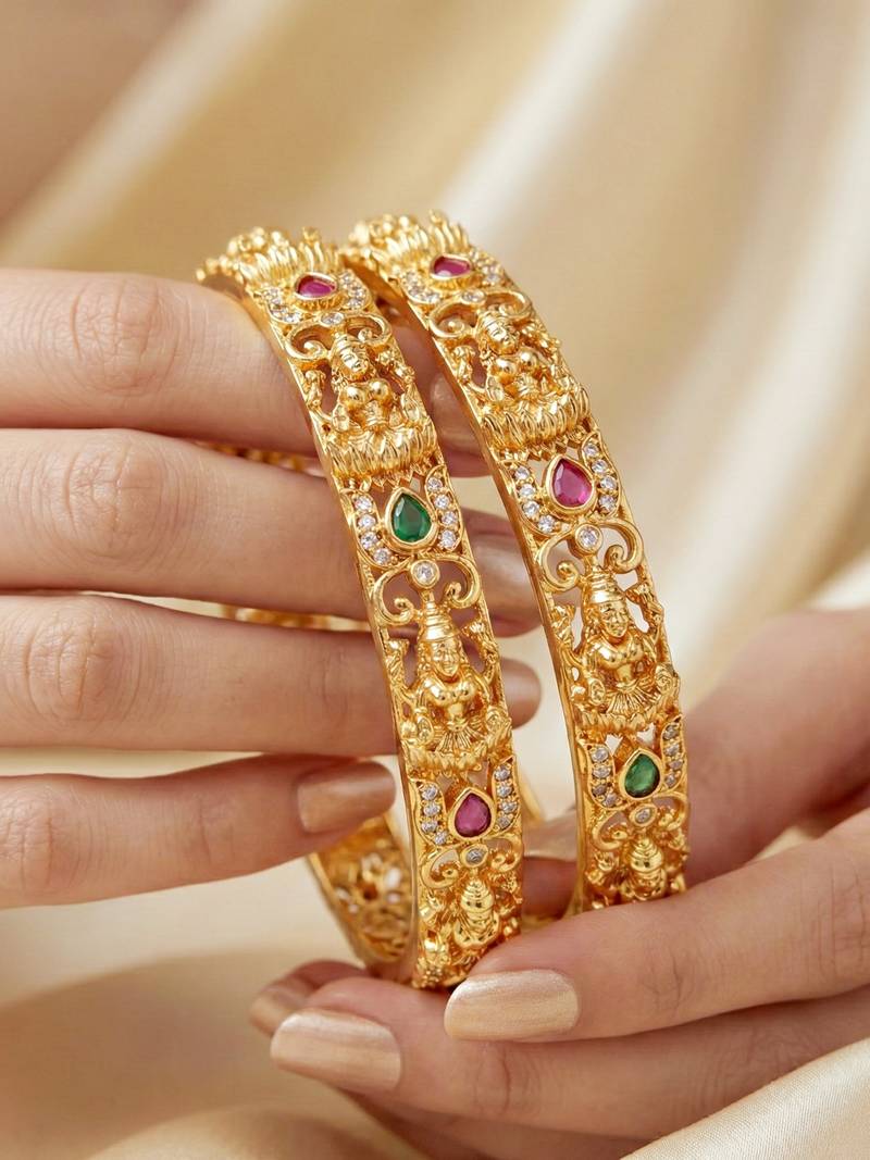 Gold laxmi floral temple ad bangle