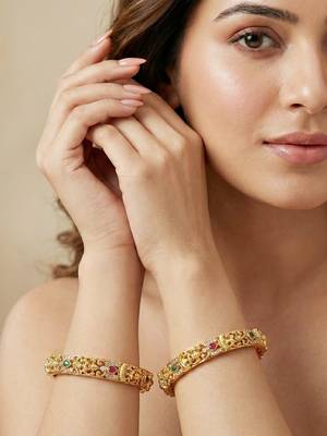 Gold laxmi floral temple ad bangle 2