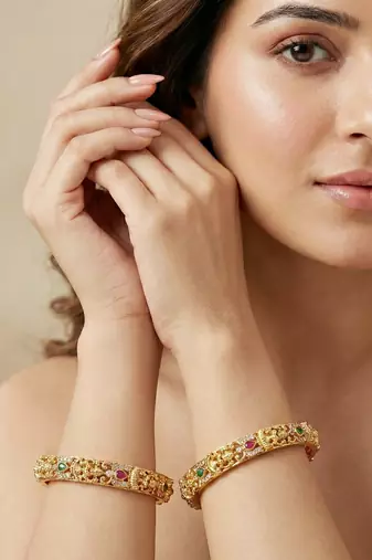Gold laxmi floral temple ad bangle