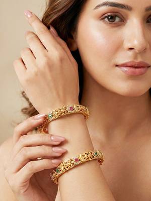 Gold laxmi floral temple ad bangle 3