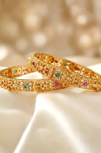 Gold laxmi floral temple ad bangle