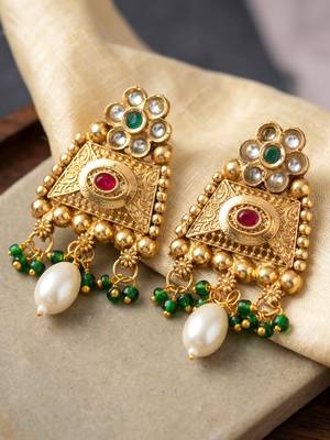 Lucky jewellery gold-plated ruby & green color long pendant necklace set 5