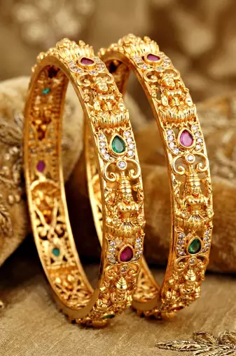 Gold laxmi floral temple ad bangle
