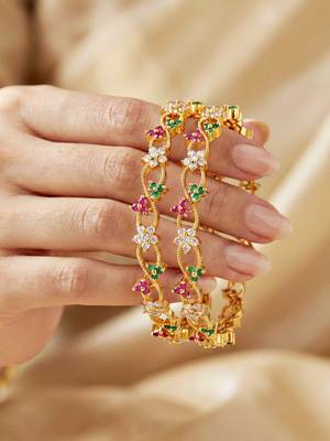 Gold laxmi ad designer bangle pink green 1