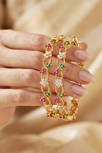 Gold laxmi ad designer bangle pink green