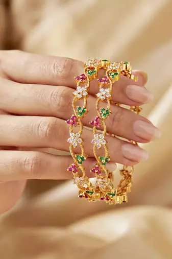 Gold laxmi ad designer bangle pink green