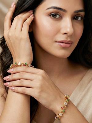 Gold laxmi ad designer bangle pink green 2