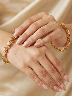 Gold laxmi ad designer bangle pink green 3